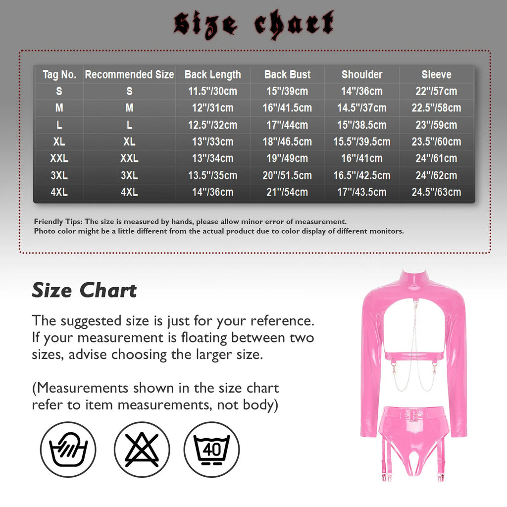 Womens Bar Set Lingerie Romper Underwear Crop Top Sleepwear Patent Leather 2pcs