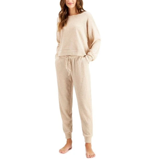 Jenni Women's Waffle Knit Pajama Set Oatmeal M