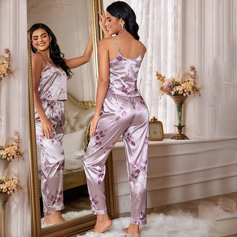 Women Silk Satin Pajamas Pj Cami Vest Set Soft Nightwear Sleepwear Sexy Lingerie