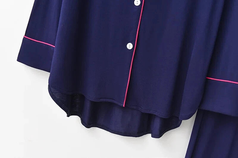 2PCS Pajama Sets Women Long Sleeve Solid Loose Breathable Soft Lady Suit Womens