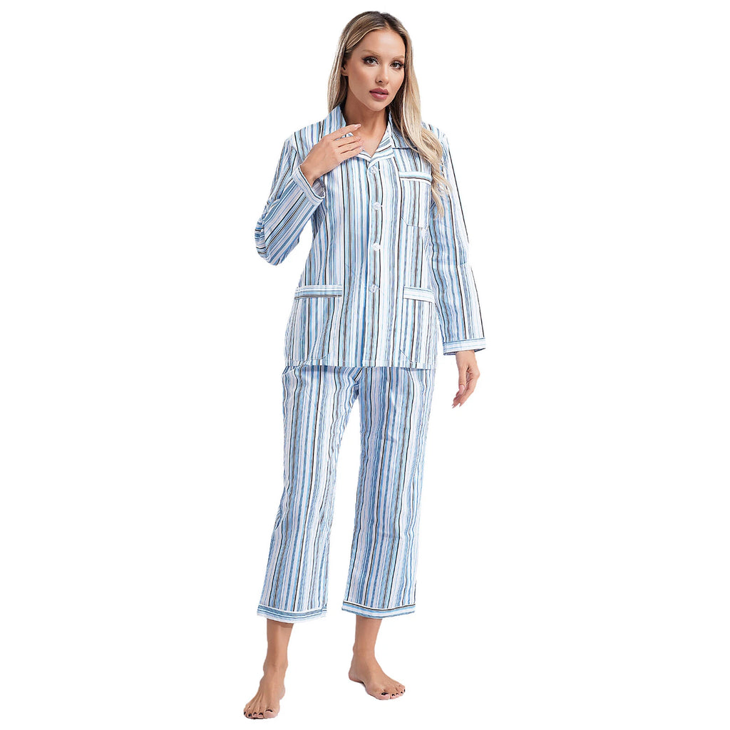 Womens Sleepwear Casual Loungewear Multiple Pockets Pajama Set Button Down Soft