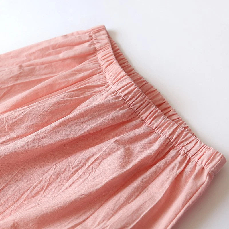 Women 100% Cotton Pajamas Japanese Kimono Robe Top+Pants Sleepwear Nightgown Set