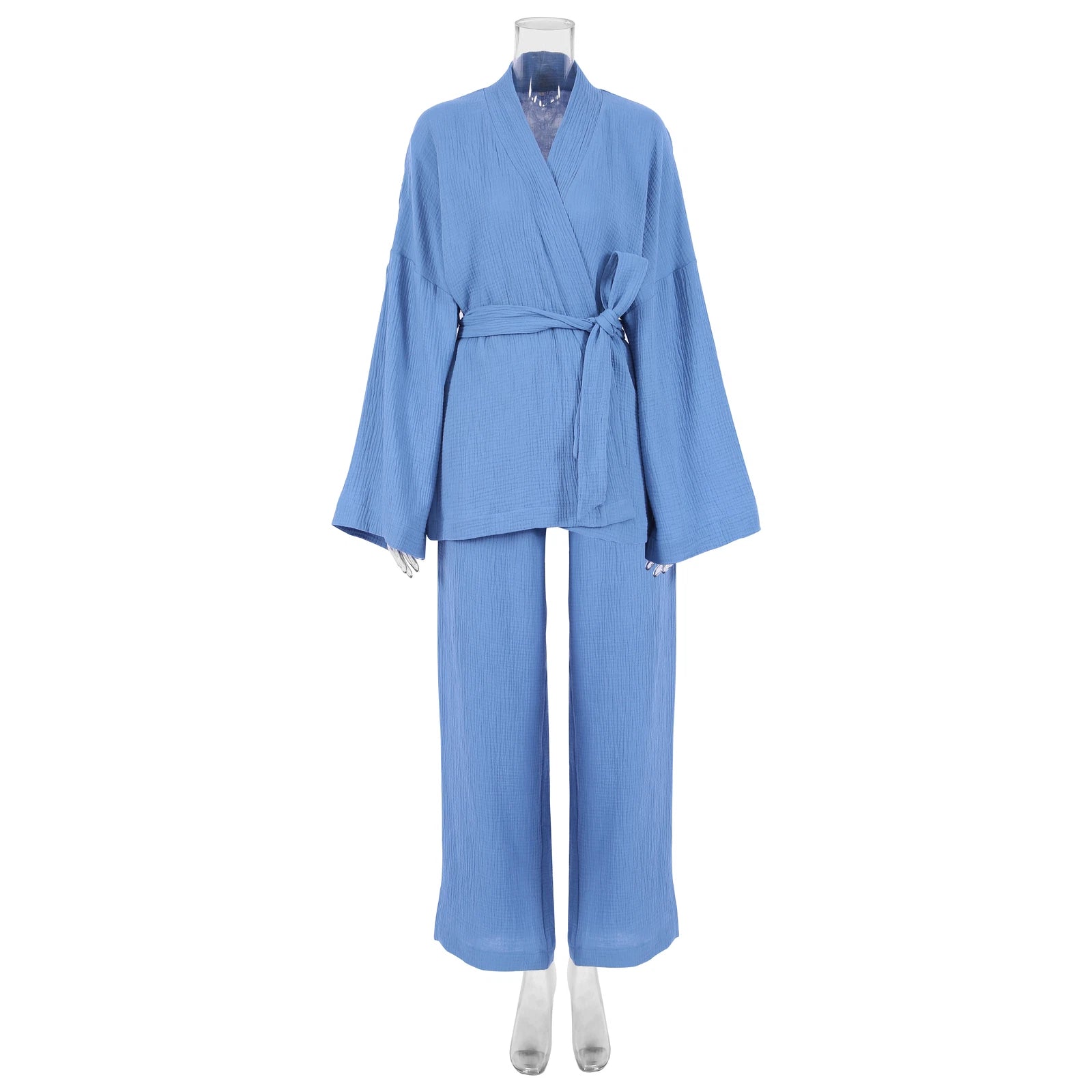 100% cotton women's nightgown pajamas set flared pajamas trousers set 2pcs