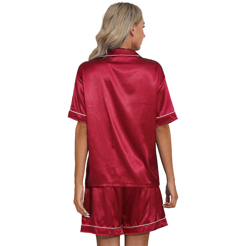 AU Women's Satin Pajamas Short Sleeve Top with Shorts Sleepwear Loungewear Set