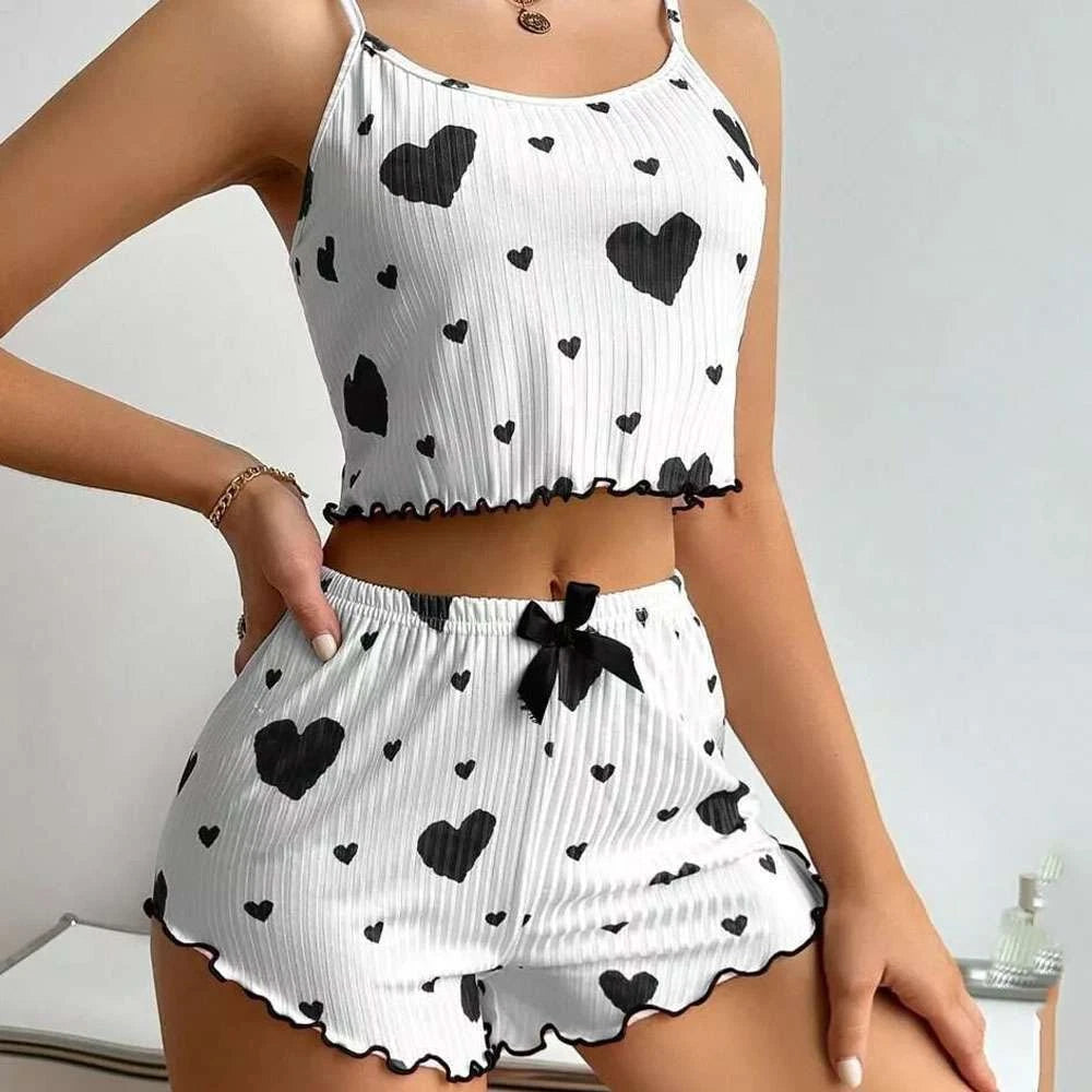 2PCS Summer Pjs Set Women Lovely Nightwear Sleepwear Cami Top + Short Pajama Set