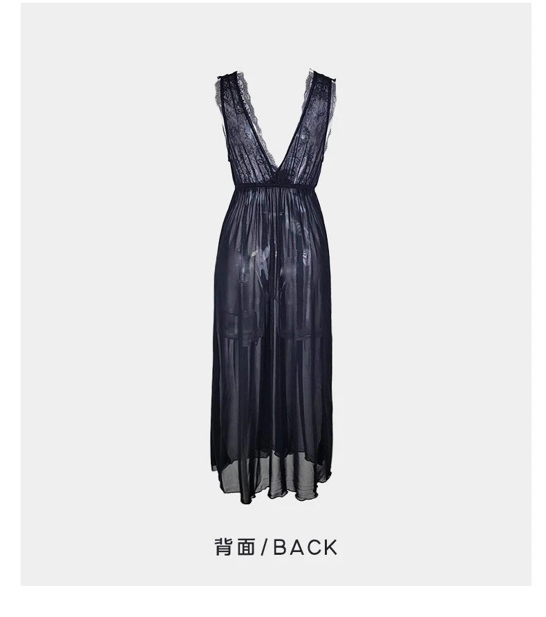 Womens Mesh Sheer Dress See Through Slit Hollow Back V Neck Erotic Lingerie New