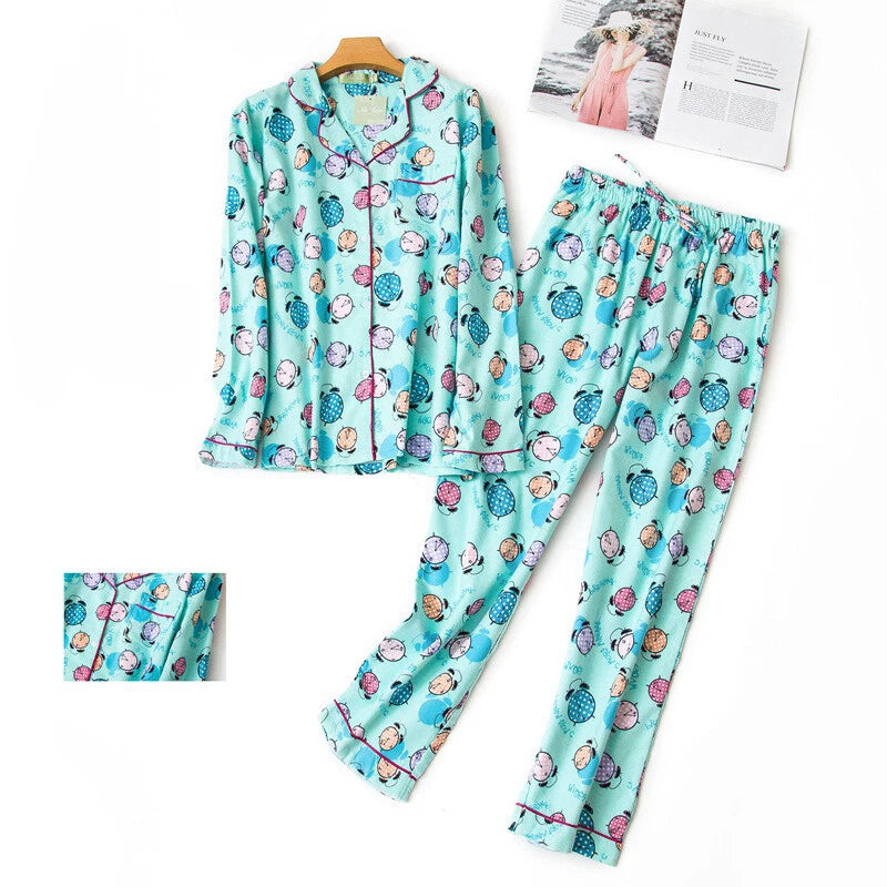 Ladies/Womens 100% Brushed Cotton Pyjamas Set Check Print Button Up Loungewear