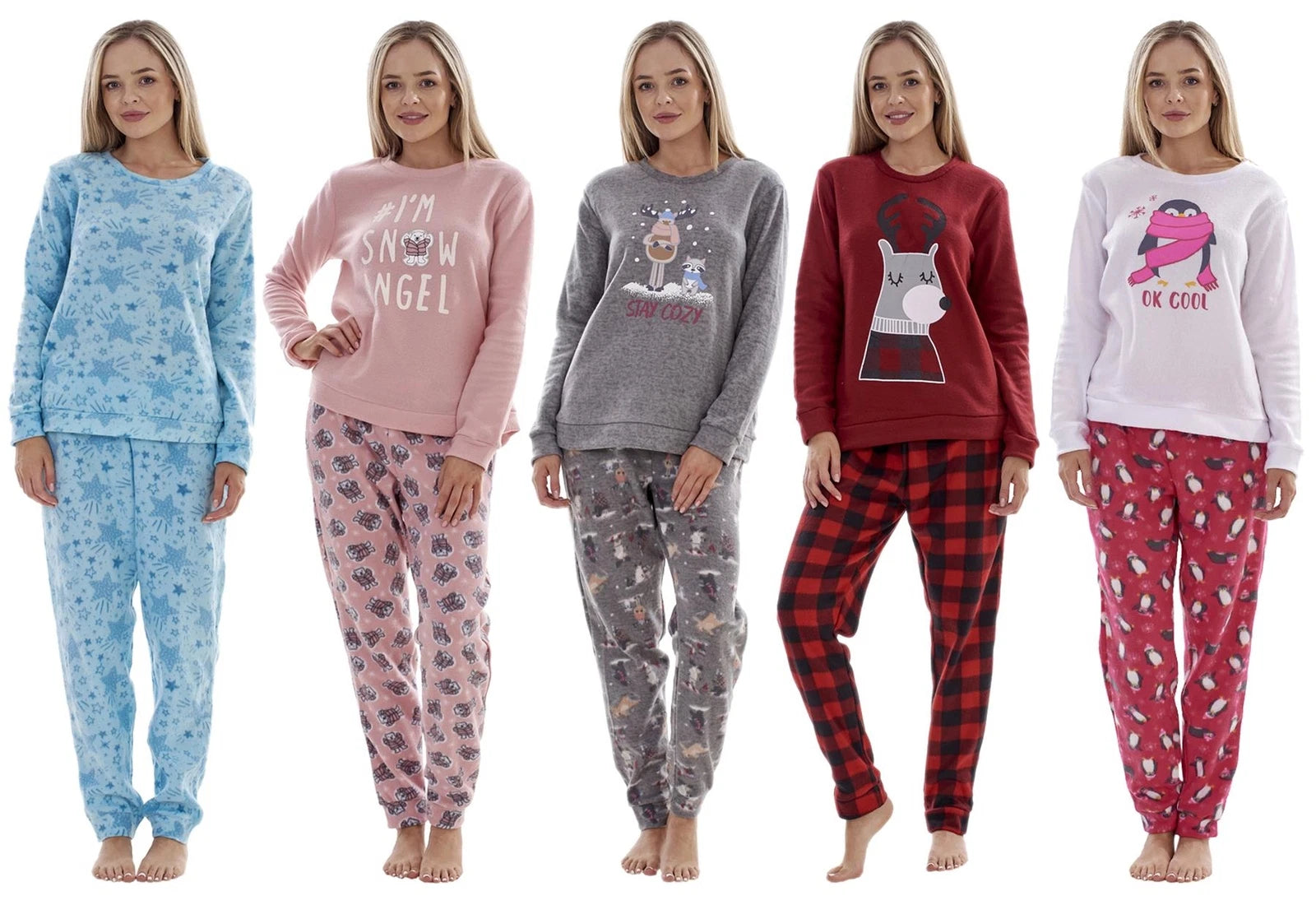 Ladies Fleece Pyjamas Printed Winter Warm PJ'S Nightwear RRP £20