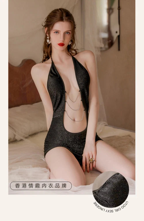 Cosplay Sexy Lingerie Skirt Pajamas Women's Hollow Halter Neck Night Club Set