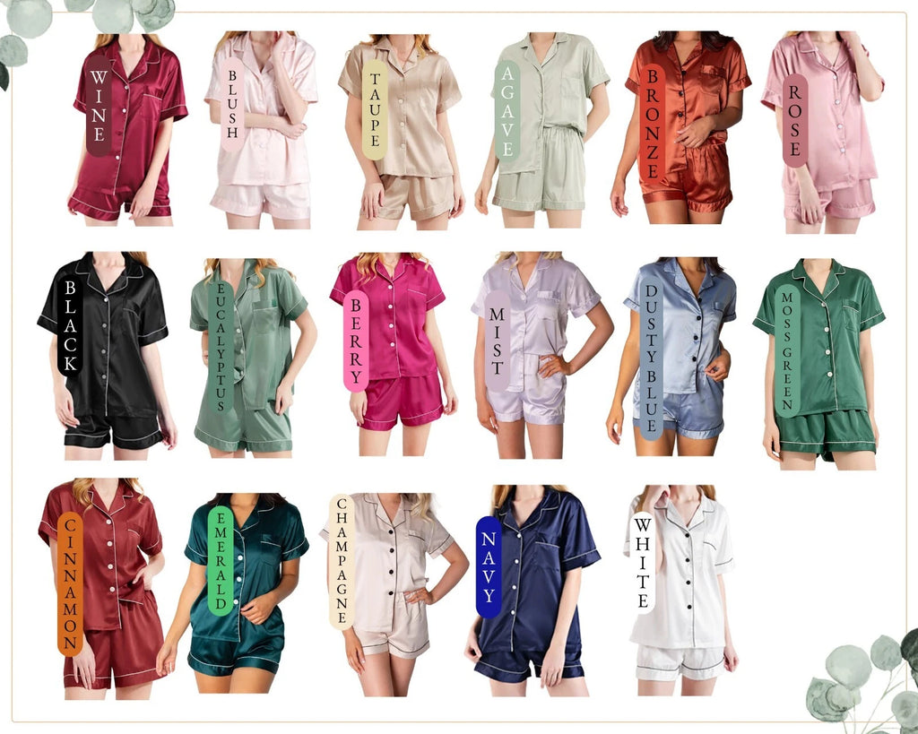 Satin Pajama Set – 2 Piece Short Sleeve & Shorts Bridal Party Sleepwear
