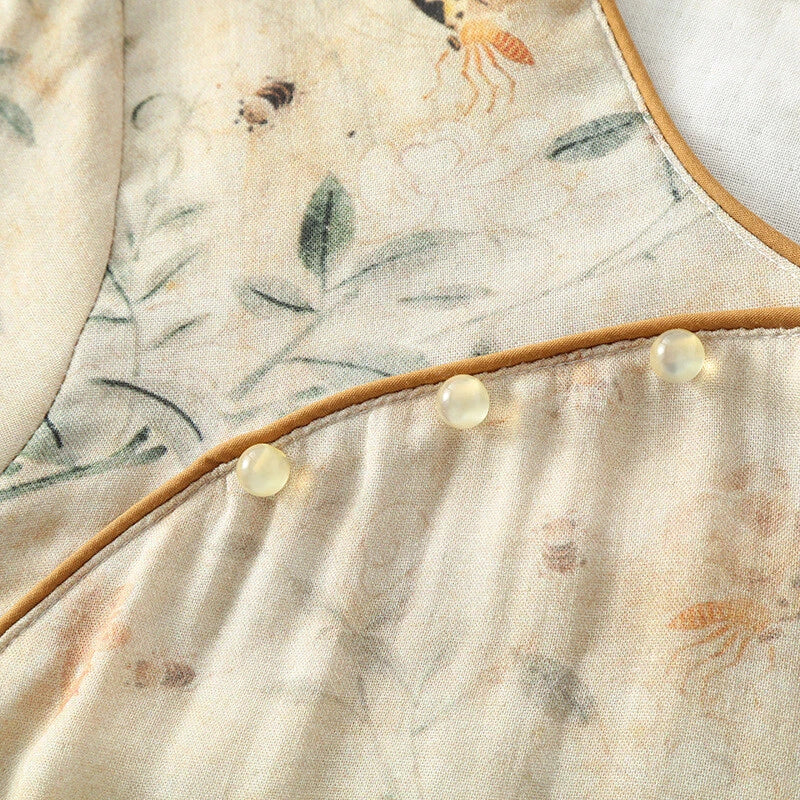 Chinese style Women's Bamboo Fiber Hanfu Summer Long Sleeved Topa & Pants Set