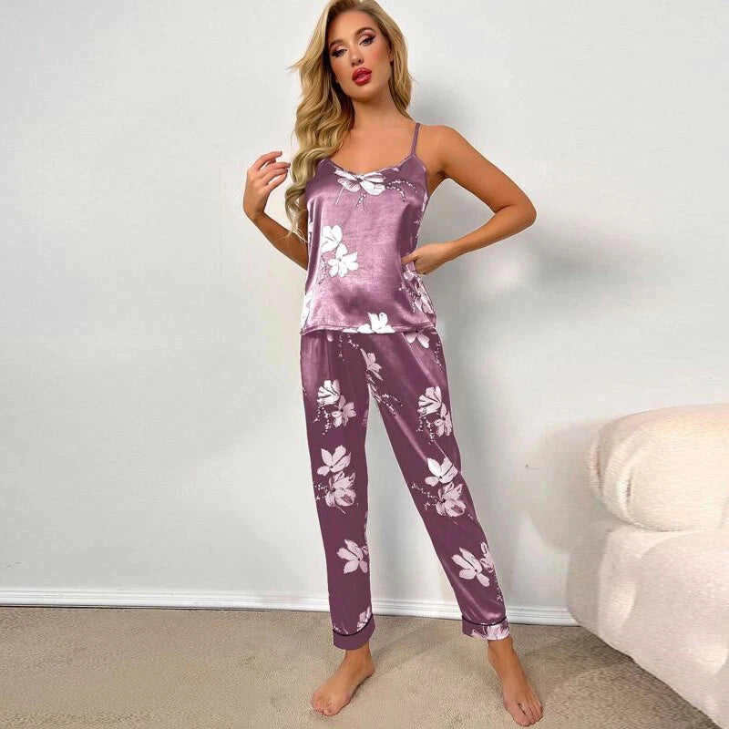 Women Silk Satin Pajamas Pj Cami Vest Set Soft Nightwear Sleepwear Sexy Lingerie