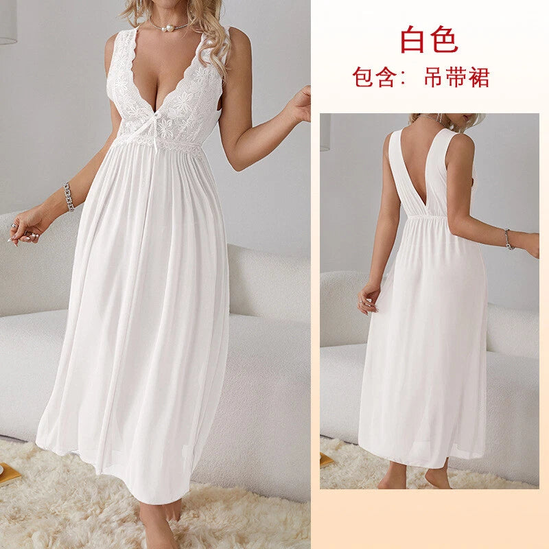 Womens Mesh Sheer Dress See Through Slit Hollow Back V Neck Erotic Lingerie New