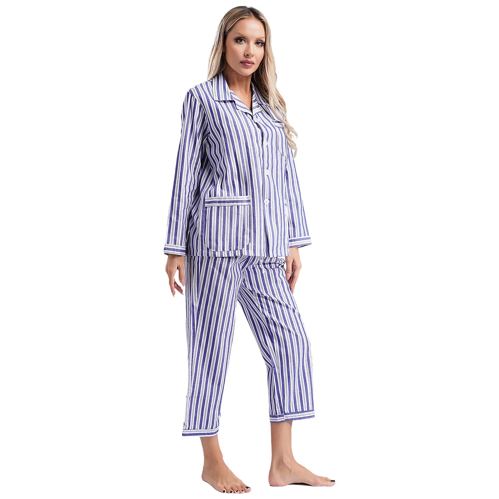 Womens Sleepwear Casual Loungewear Multiple Pockets Pajama Set Button Down Soft