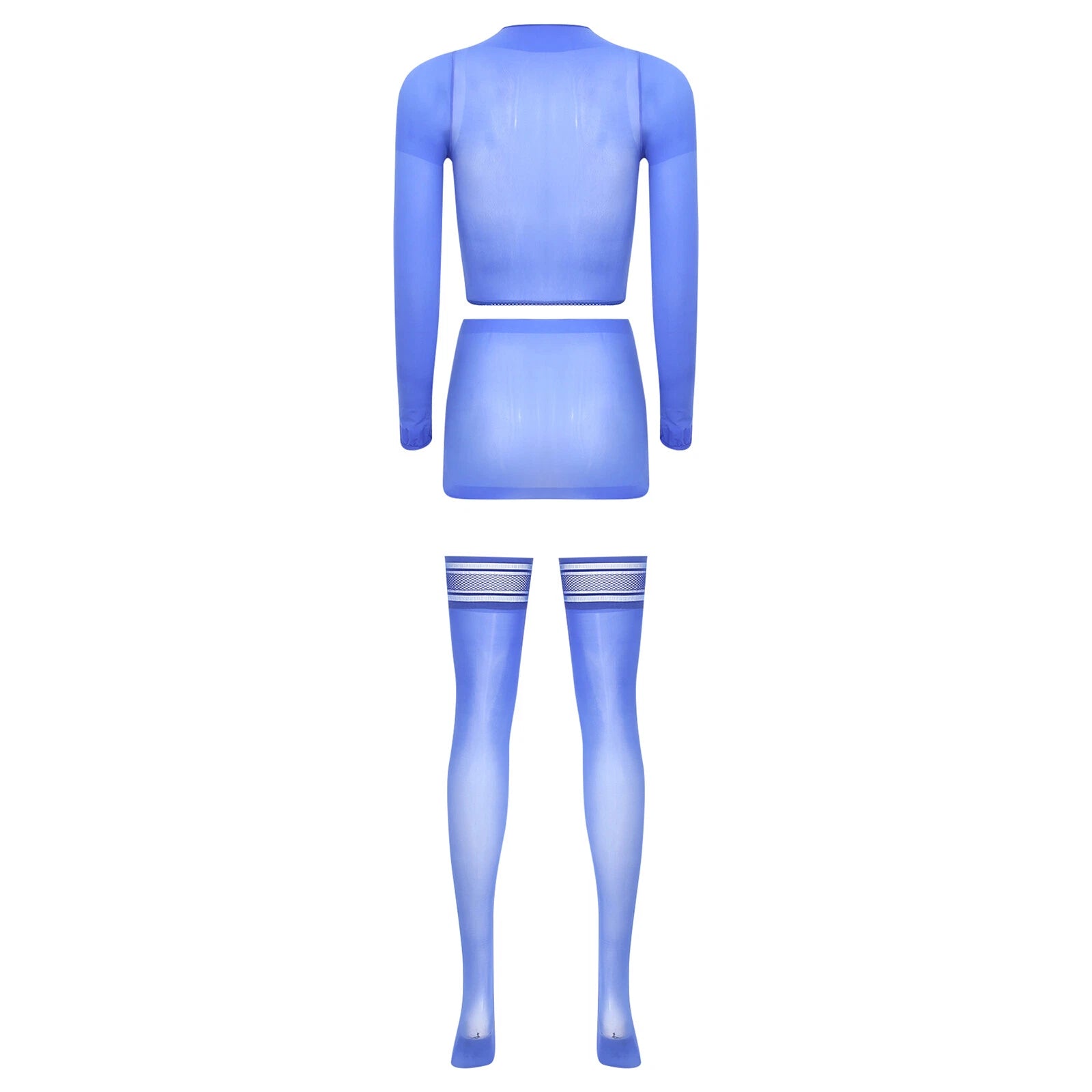 Womens Crop Top And Skirt With Stockings Round Neck Nightwear Tempting Glossy