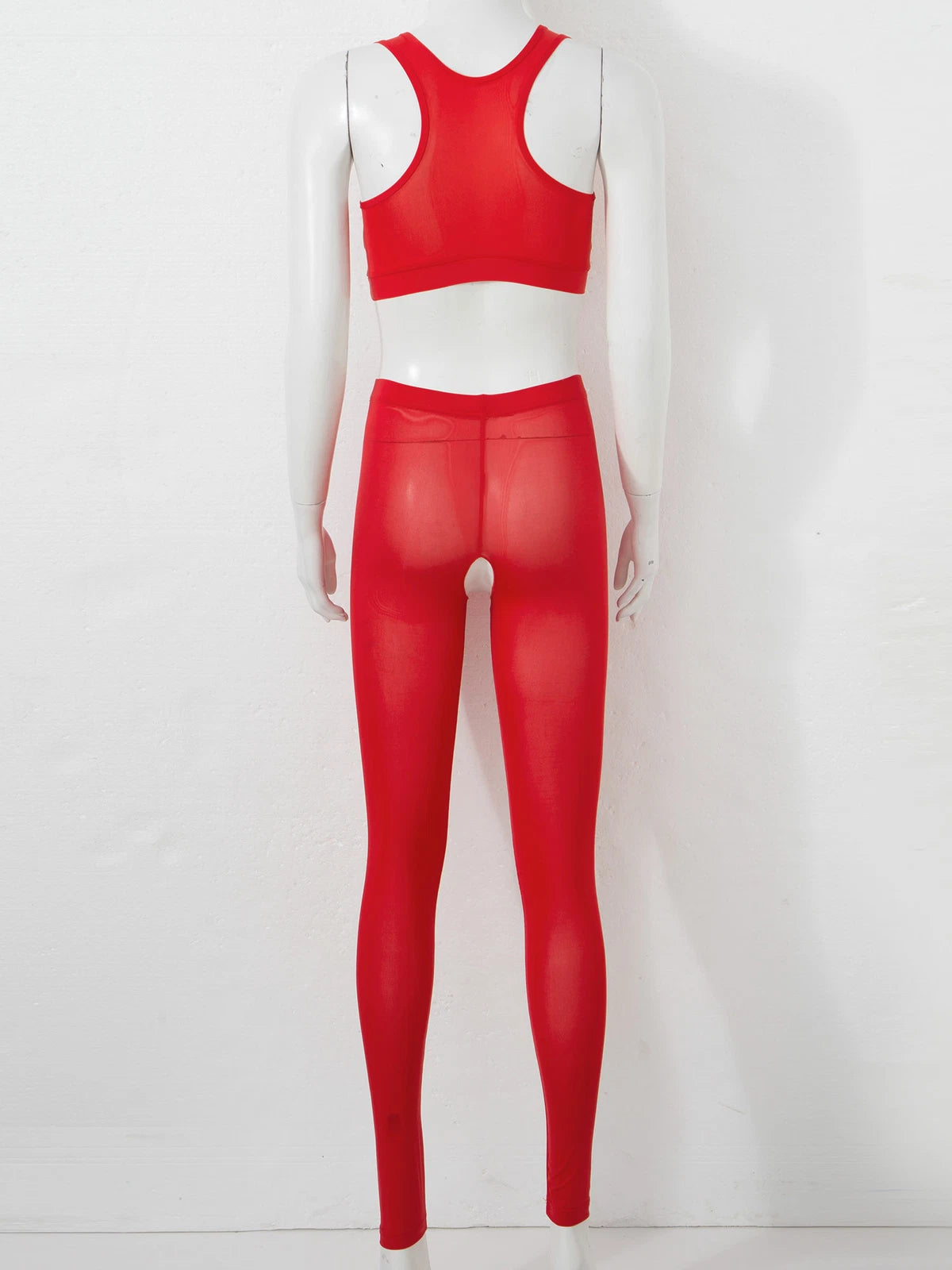 Women 2pcs Lingerie Set Sleeveless Crop Top High Waist Crotchless Leggings Pants