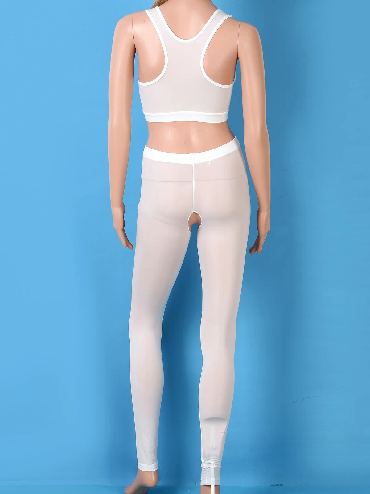 Women 2pcs Lingerie Set Sleeveless Crop Top High Waist Crotchless Leggings Pants