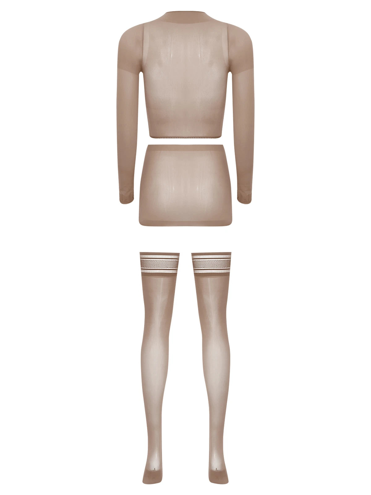 Womens Crop Top And Skirt With Stockings Round Neck Nightwear Tempting Glossy