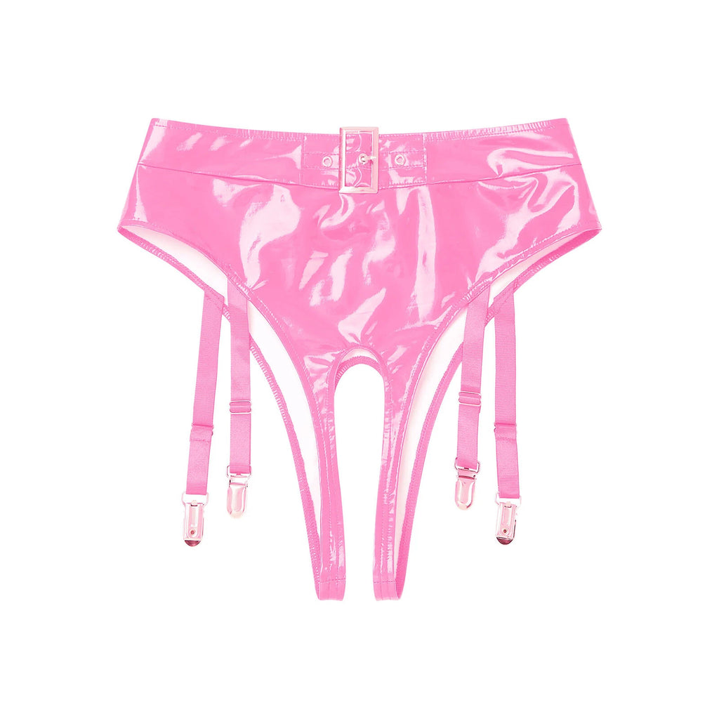 Womens Bar Set Lingerie Romper Underwear Crop Top Sleepwear Patent Leather 2pcs