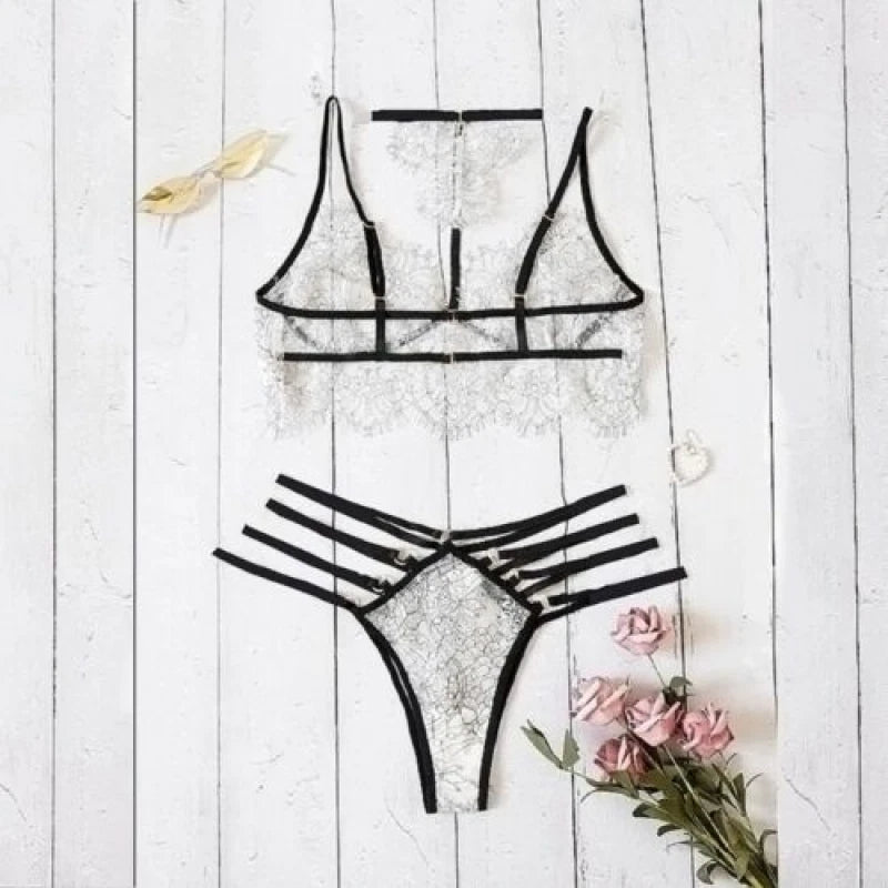 Sexy Lingerie Set Women Push Up Bra Briefs Panties Hollow Underwear Sleepwear