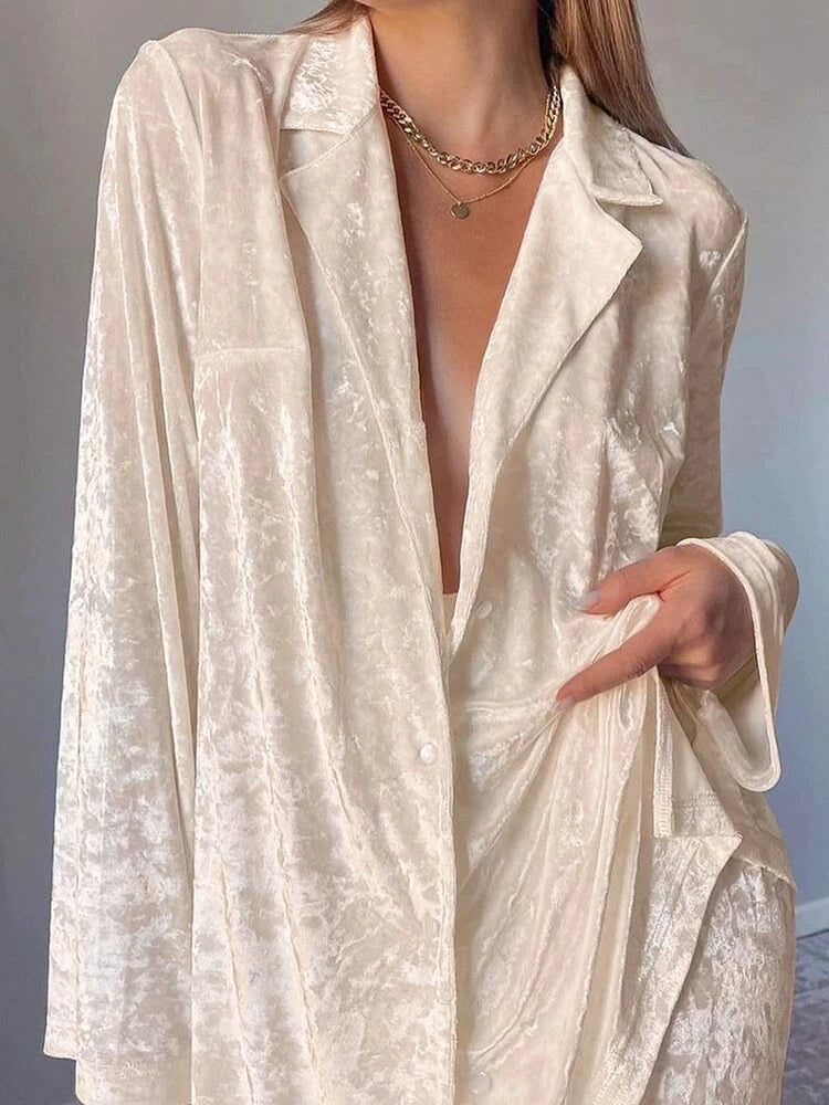 2023 Velvet lapel pajamas long sleeved women's set knitted pants set