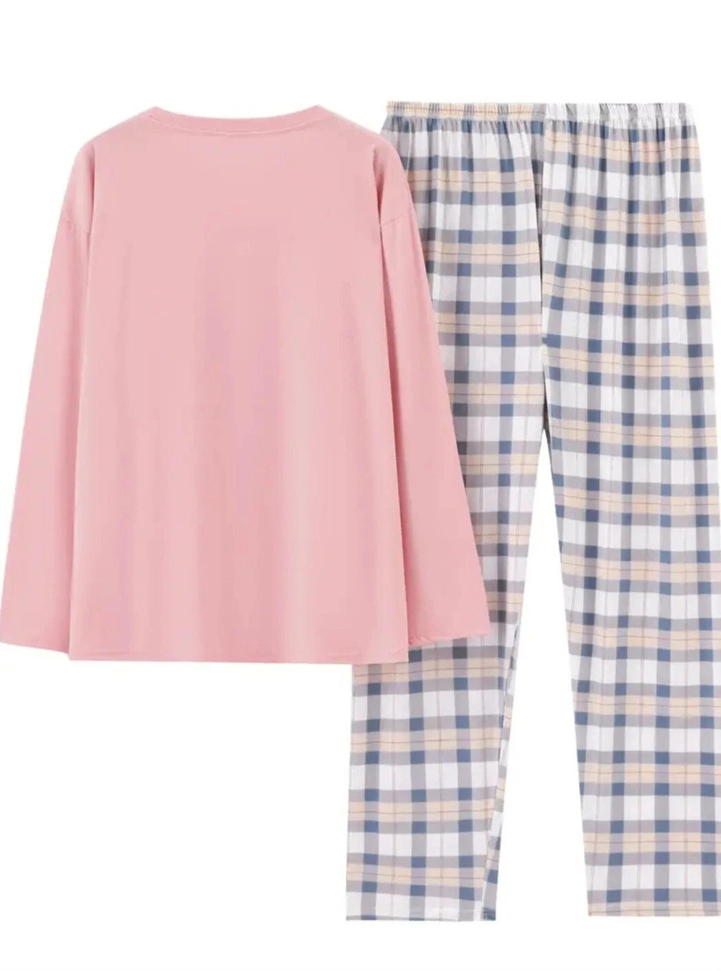 Plaid Print Crew Neck Pyjama Set Casual Long Sleeve Long Bottoms
