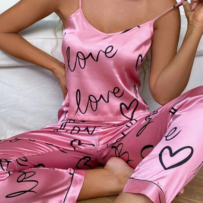 Women Silk Satin Pajamas Pj Cami Vest Set Soft Nightwear Sleepwear Sexy Lingerie