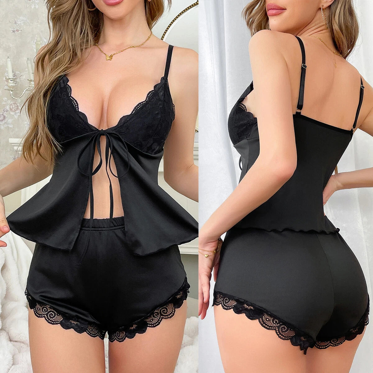 Womens Lingerie Nightwear Satin Cami Short Outfits Sleepwear Underwaer Pajamas