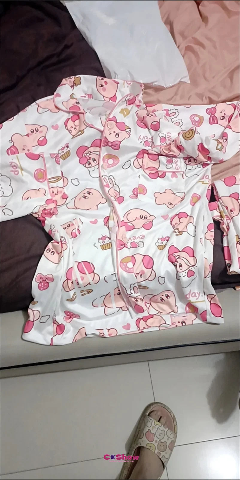 Woman Cartoon Kirby Star Kawaii Costume Pajamas Top Pants Nightwear Home Wear