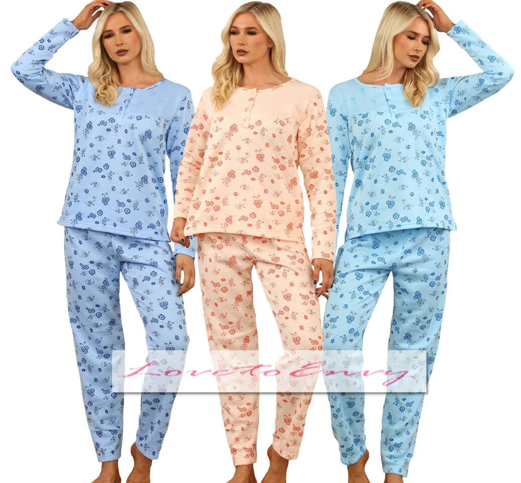 Ladies Thermal Pyjama Set Cosy Fleece Lined Winter Warm PJ Loungewear Set