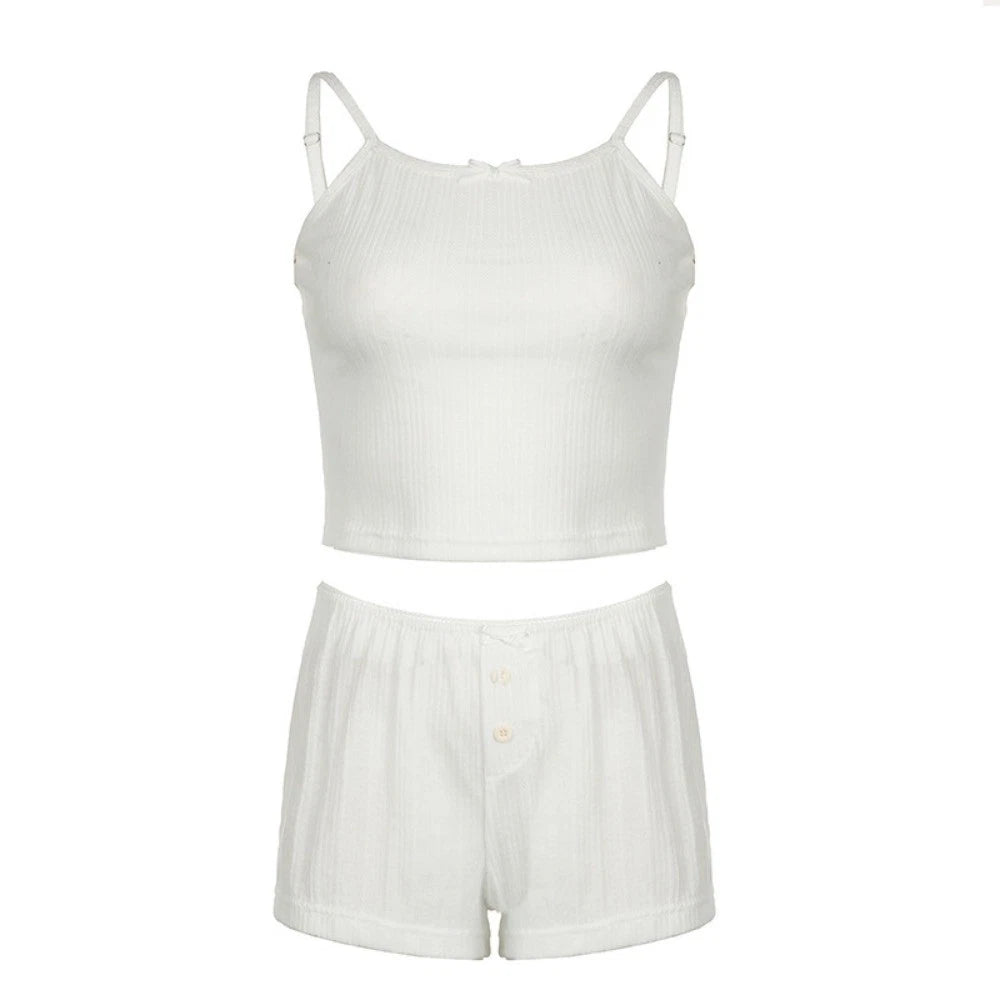 Button Two Piece Nightwear Lace Summer Dress Set Pyjama Suits Summer-