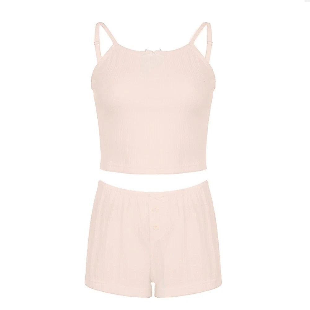 Button Two Piece Nightwear Lace Summer Dress Set Pyjama Suits Summer-