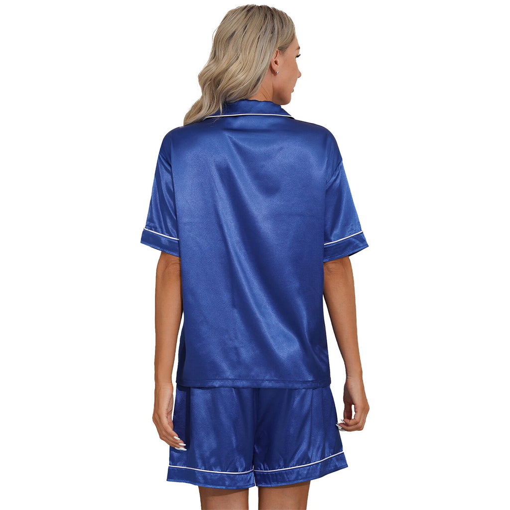 Women's Satin Pajamas Short Sleeve Top with Shorts Sleepwear Loungewear AU