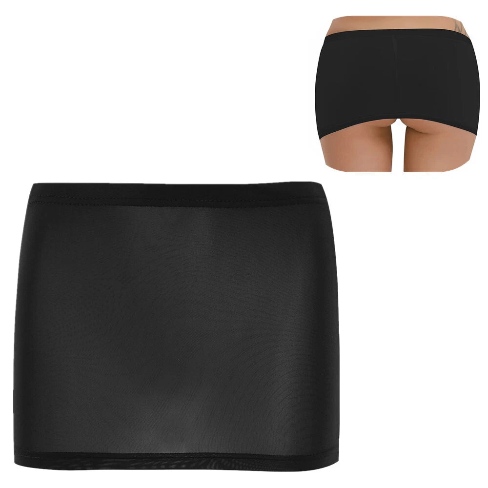 Womens Mini Skirt Sissy Pajamas Babydoll Lingerie Set Outfit Crop Top Lace Trim