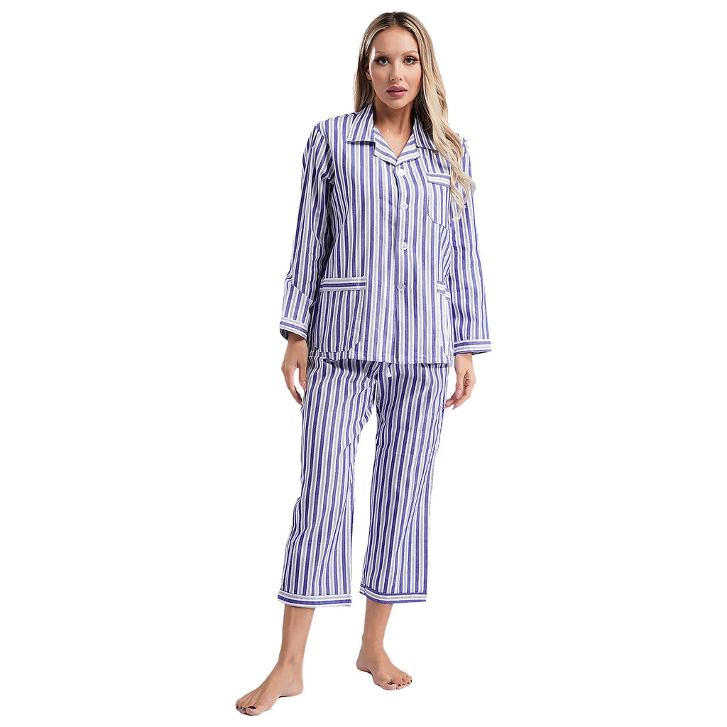 Womens Sleepwear Casual Loungewear Multiple Pockets Pajama Set Button Down Soft
