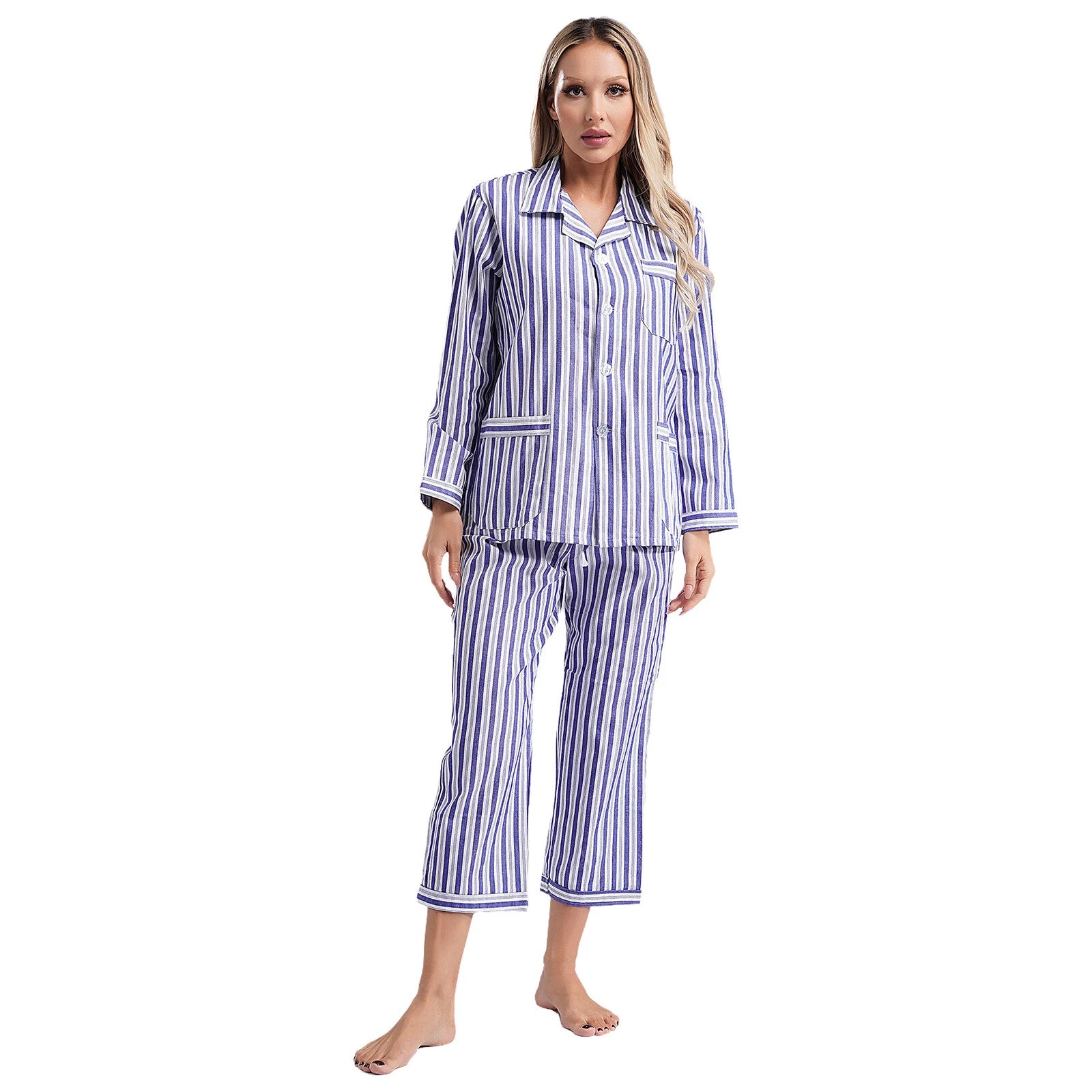 Womens Sleepwear Casual Loungewear Multiple Pockets Pajama Set Button Down Soft