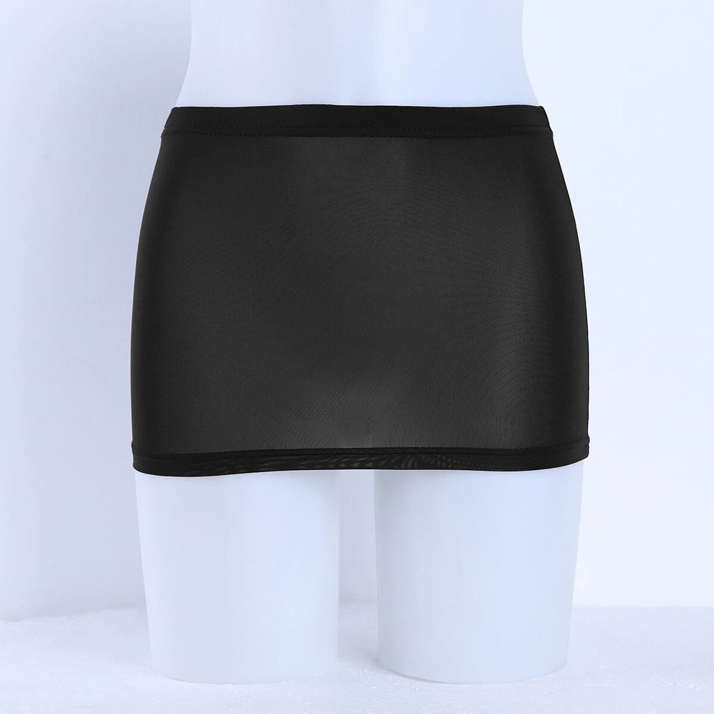 Womens Lingerie Set Sissy Mini Skirt Patent Leather Pajamas Roleplay Sleepwear