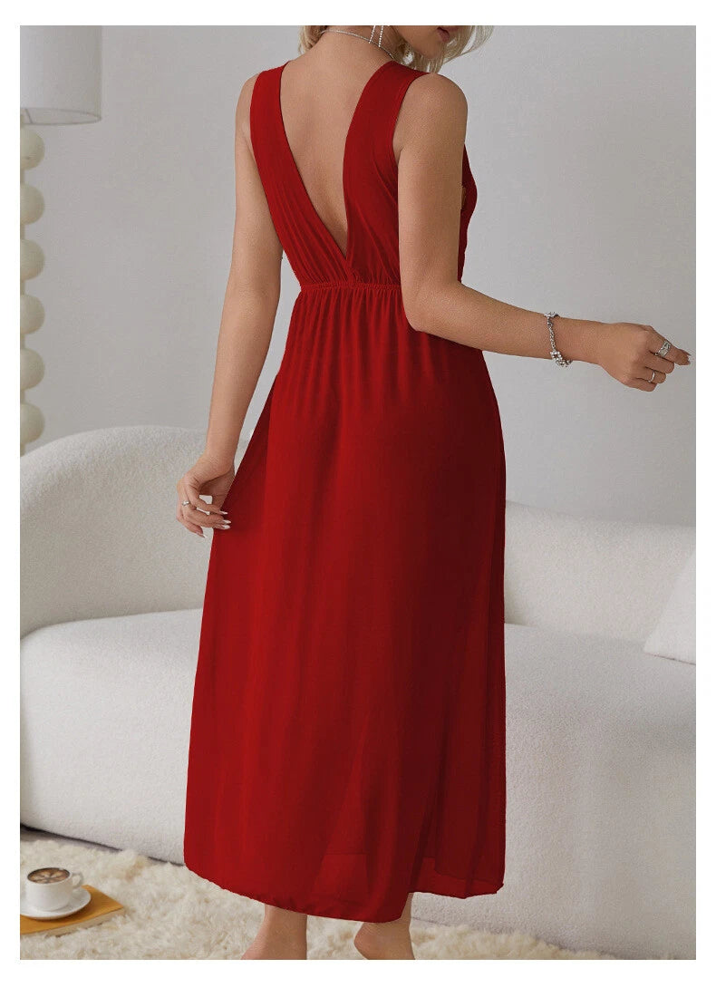 Womens Mesh Sheer Dress See Through Slit Hollow Back V Neck Erotic Lingerie New