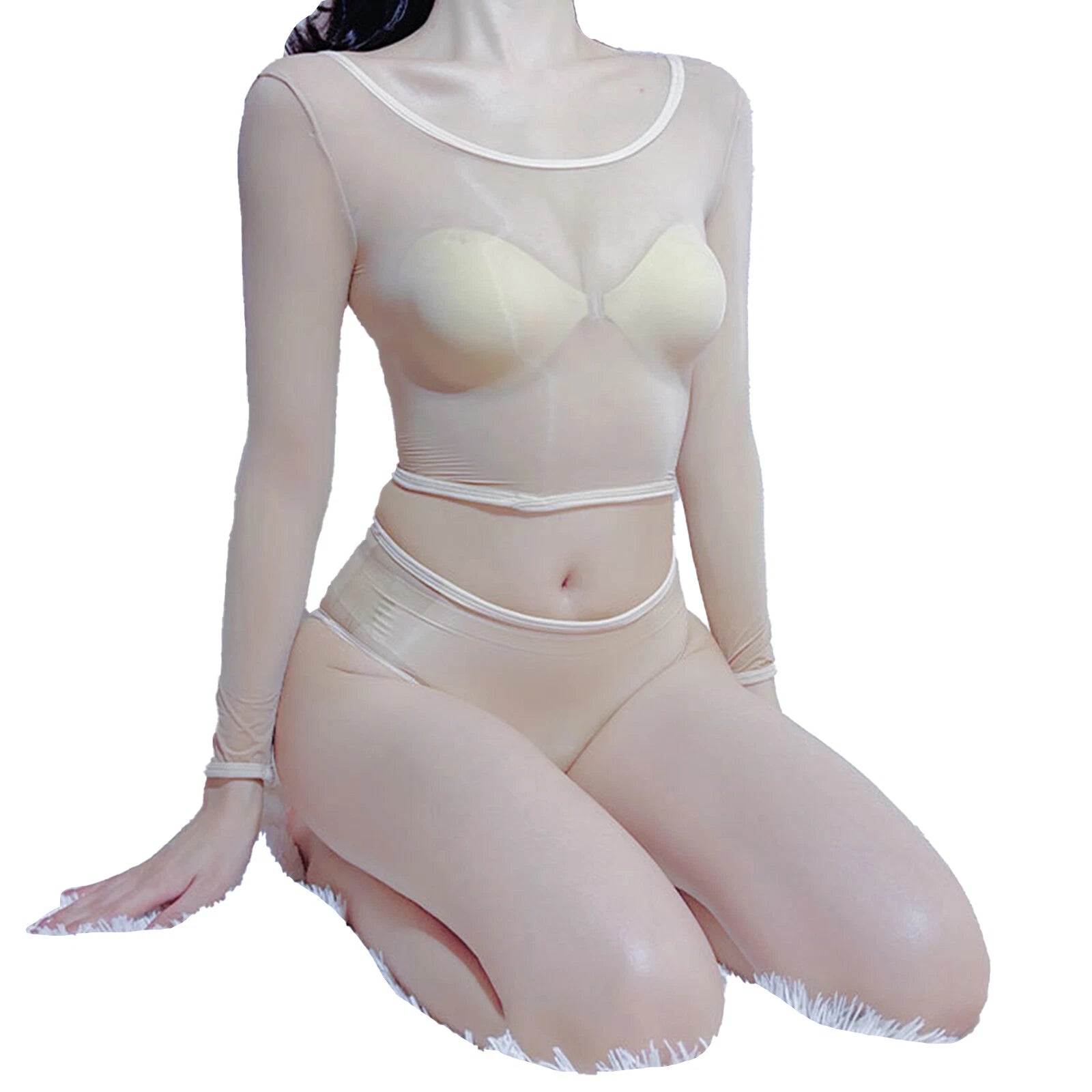 Womens Crop Top With Briefs Mid Waist Nightwear Long Sleeve Tops And Panties