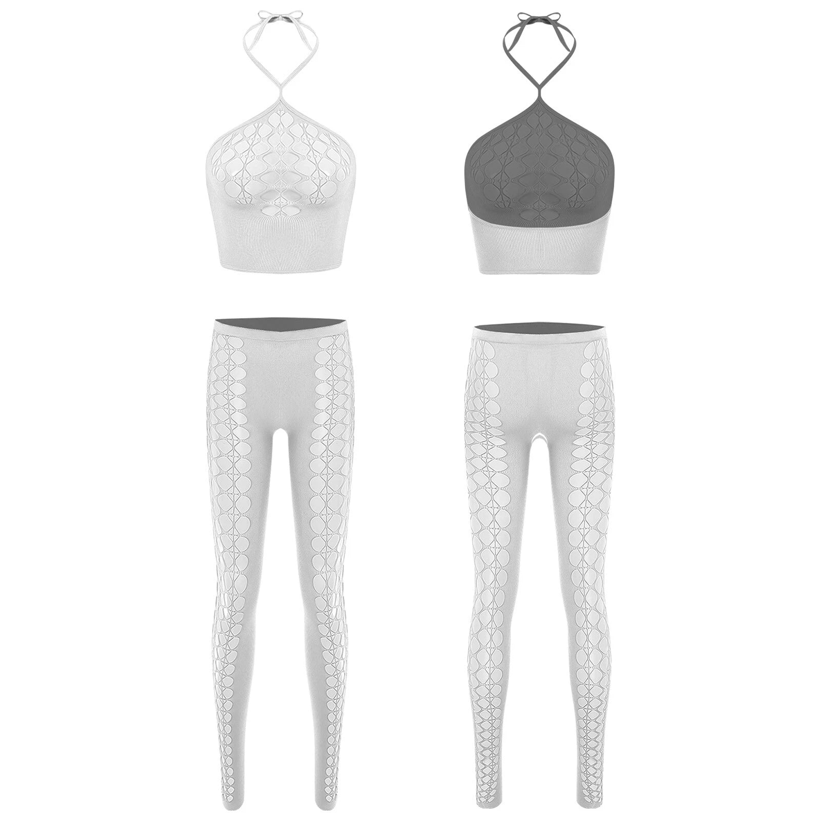 Womens Hollow Out Translucent Lingerie Set Stretchy Fishnet Solid Color Tights