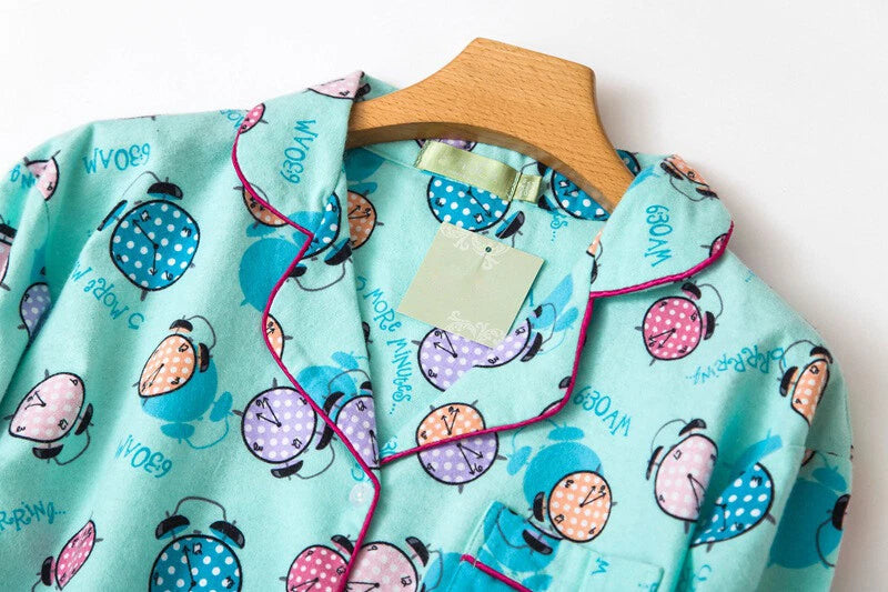 Ladies/Womens 100% Brushed Cotton Pyjamas Set Check Print Button Up Loungewear