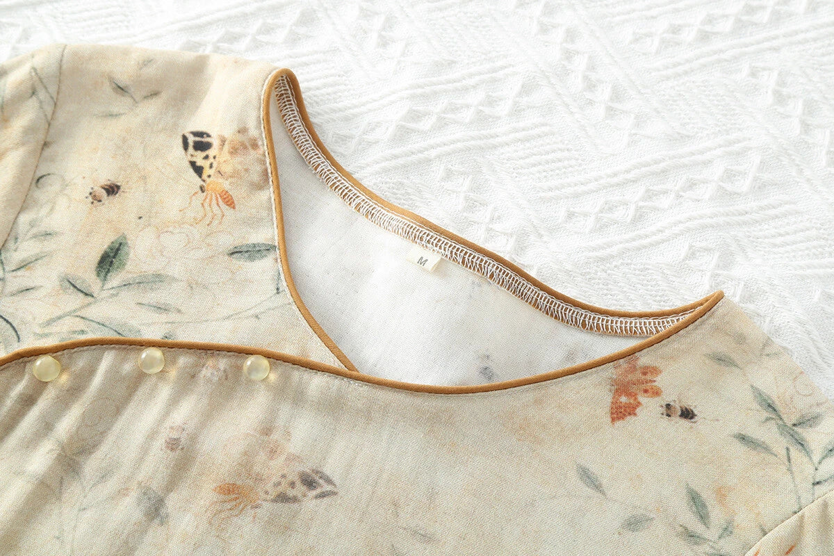 Chinese style Women's Bamboo Fiber Hanfu Summer Long Sleeved Topa & Pants Set