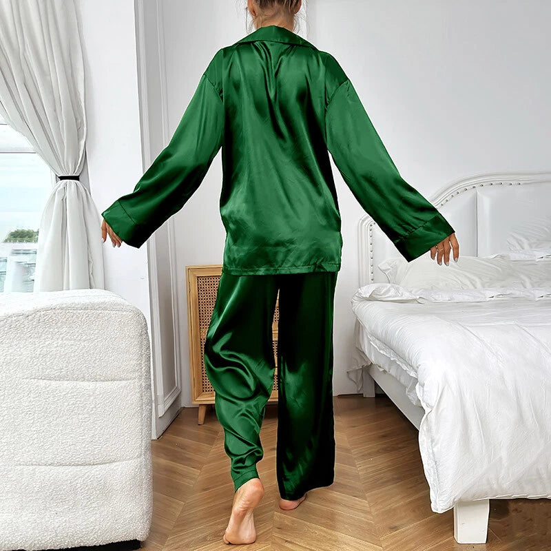 Luxury Women Oversized Silk Satin Sleepwear Sexy Pajamas Set Long Sleeves Pyjama