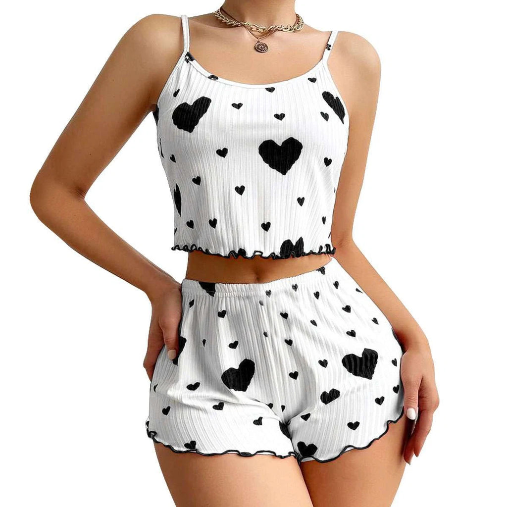 2PCS Summer Pjs Set Women Lovely Nightwear Sleepwear Cami Top + Short Pajama Set