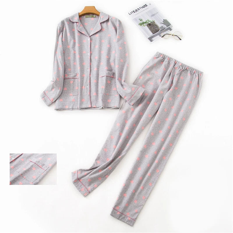 Ladies/Womens 100% Brushed Cotton Pyjamas Set Check Print Button Up Loungewear