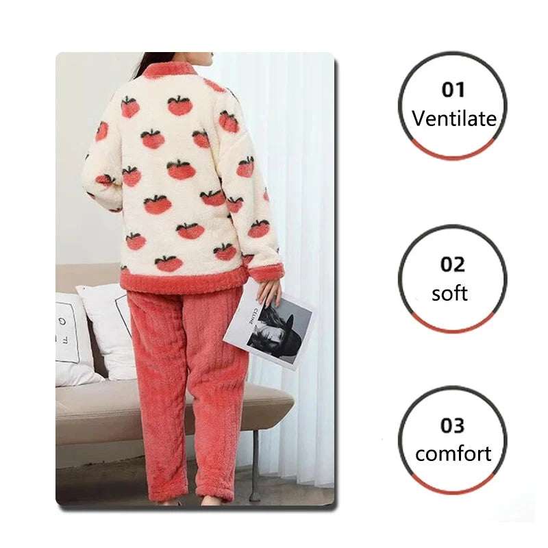 Women Pajamas Loungewear Winter Peach Sleepwear Homewear Two-Piece Set Nightwear