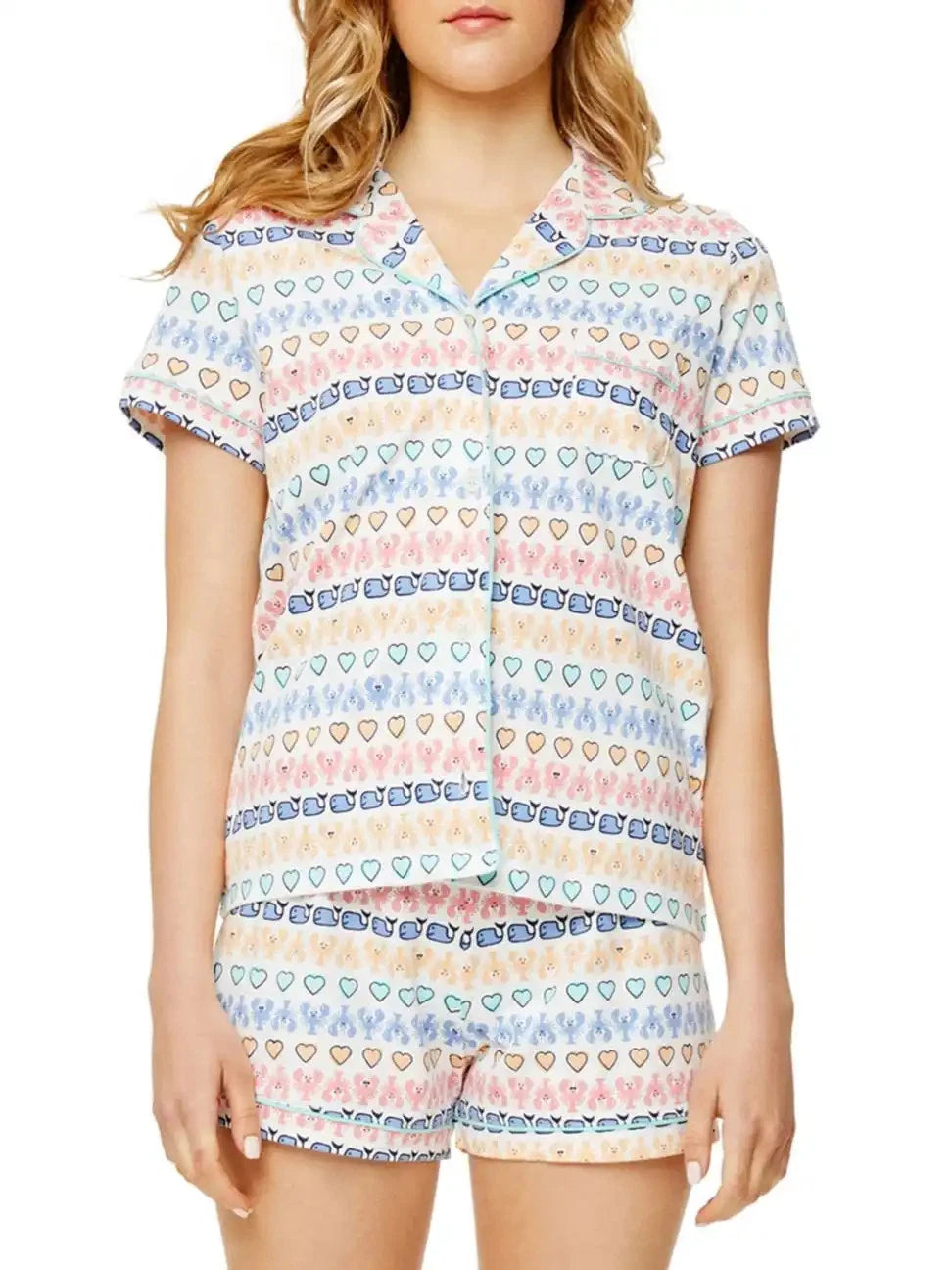 Womens Cute Roller Rabbit Pajamas Monkey Print Sleep Pajama Shorts Set for Women