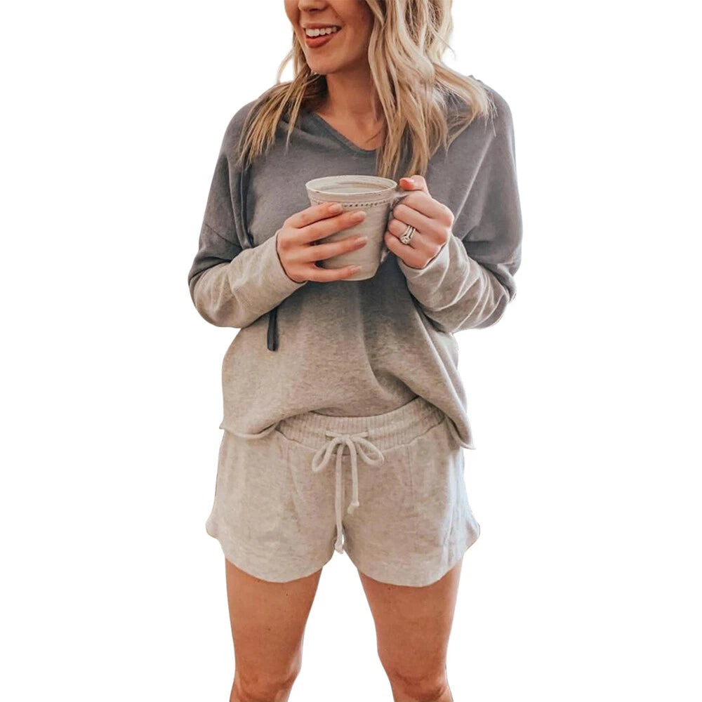 Women Summer Printed Pyjamas Set Short Sleeve Top+Short Pants Sleepwear Homewear