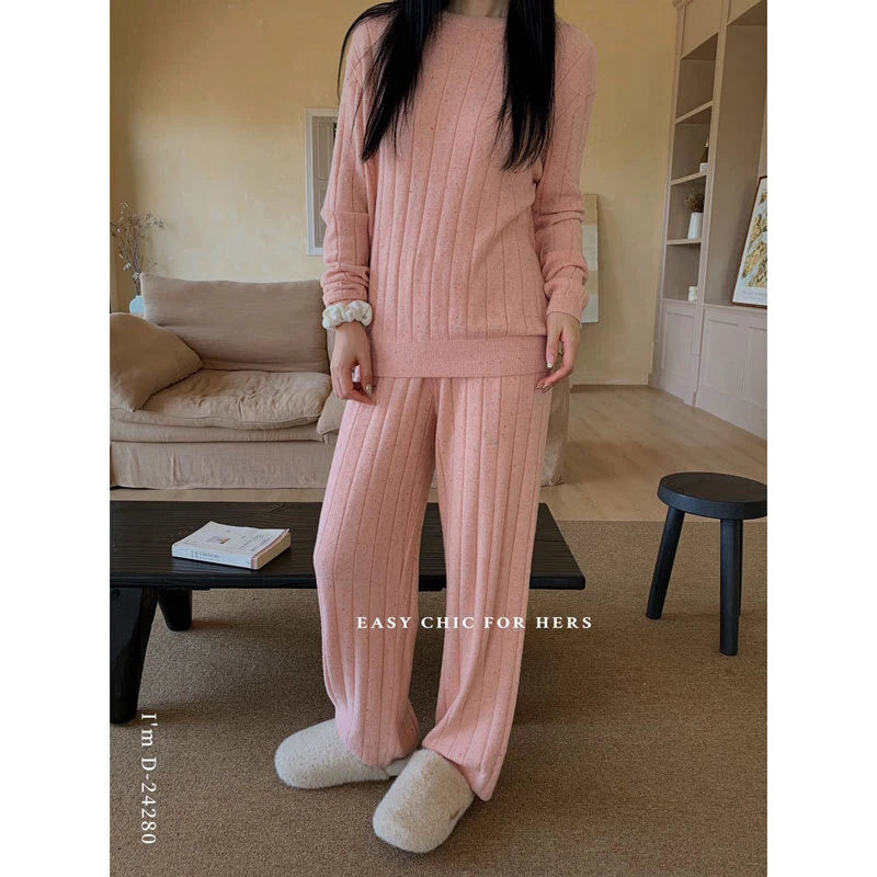 Pajamas Sets Women's Color Yarn Homewear Casual Suit Two-piece Sleep Top+pants