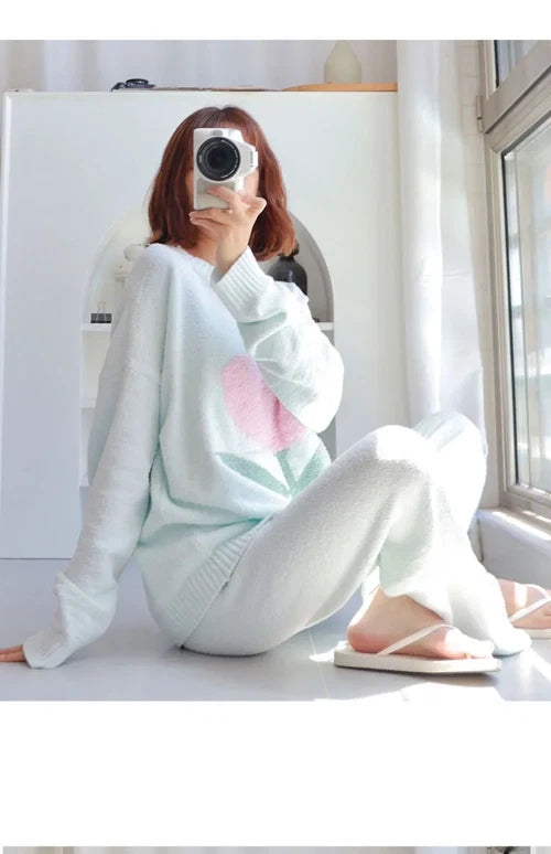 Pajamas Women's Autumn Tulip Home Clothes Coral Fleece Thickened Outwear Suit